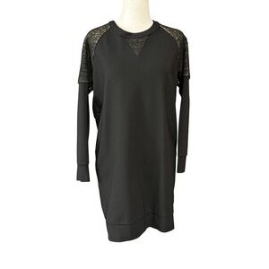 Madewell Sweater Dress Womens Small Black Metallic Raglan Knit Shift Zip Back